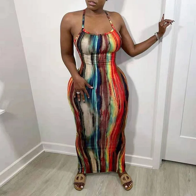 Tie Dye Print Backless Maxi Dress - IRBOOM Fashion Clothing