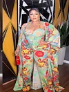 Floral Printed Plus Size Square-neck Sets Jumpsuits