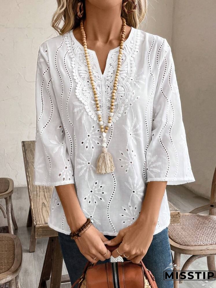 Ladies' Notched Collar 3/4 Sleeve Shirt