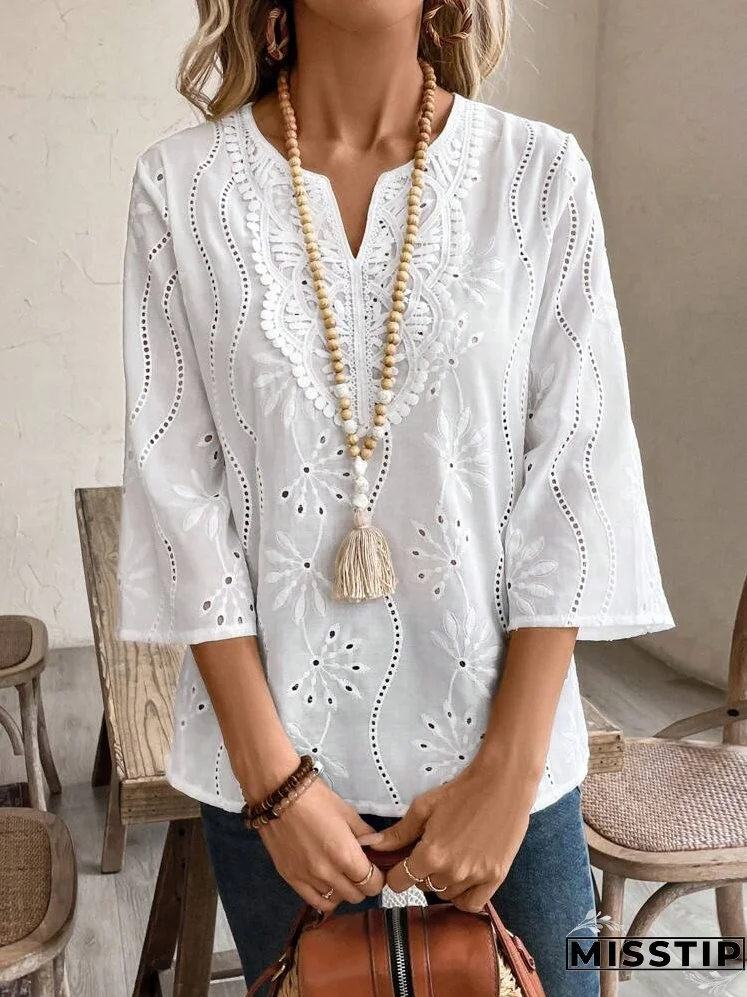 Ladies' Notched Collar 3/4 Sleeve Shirt