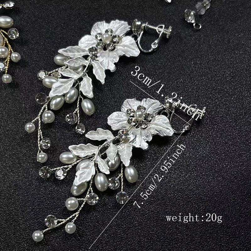 LuxeBride Blossom Clips: Handcrafted Bridal Earrings,  Faux Pierced Pearls