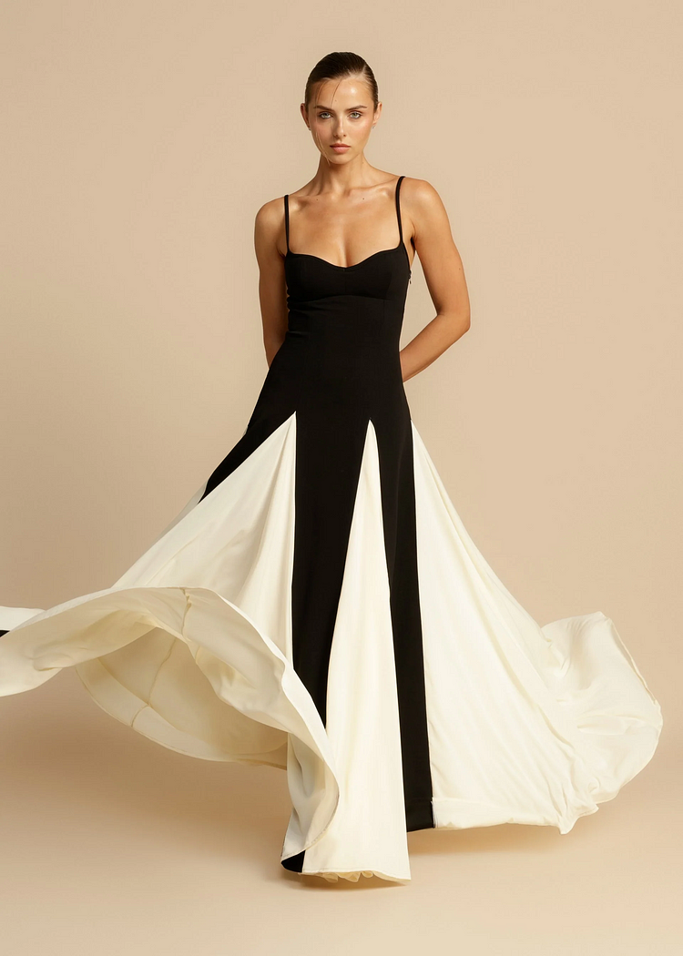 Elegant Backless Colorblock Dress