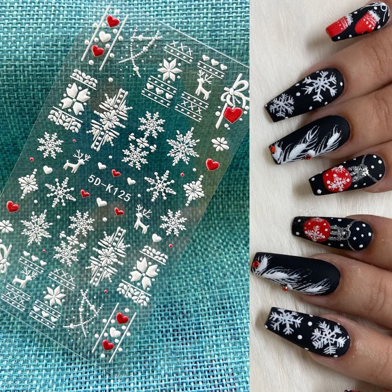1PC 5D Nail Stickers Winter Santa Claus Self-Adhesive Slider Nail Art Decorations Christmas Snow Decals Manicure Accessories-Nail Inspo