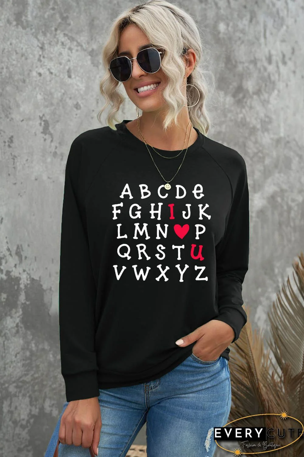 Valentine Letter Heart Print Long Sleeve Graphic Sweatshirt