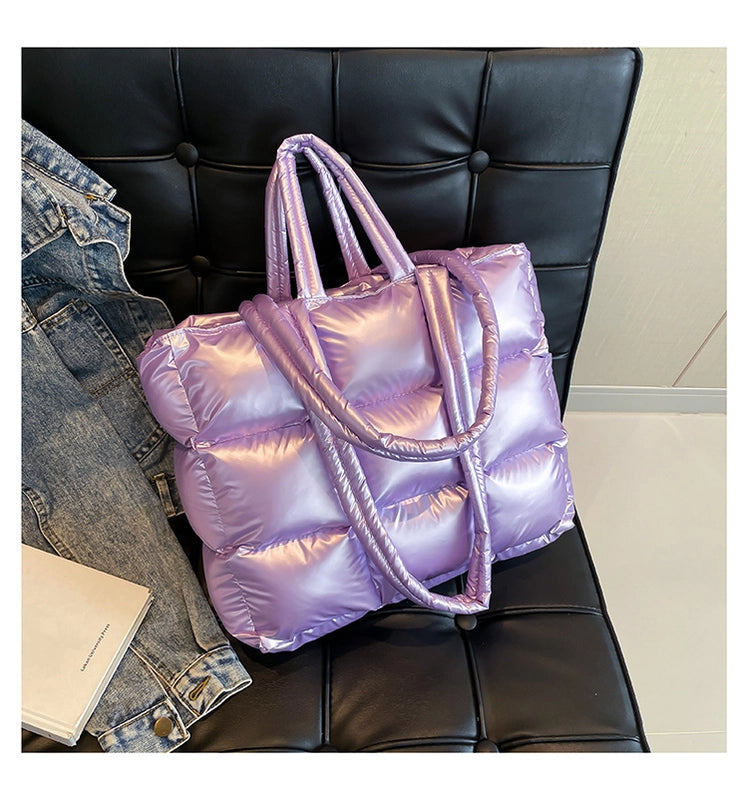 Women’s Large Cloth Solid Color Elegant Streetwear Sewing Thread Square Zipper Shoulder Bag