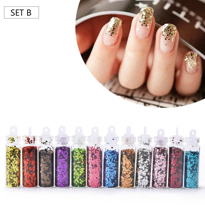 12Colors 3d Hollow Acrylic Flakes Shiny Nail Glitter Ultra-thin Nail Sequin Set For DIY Nails Decorations