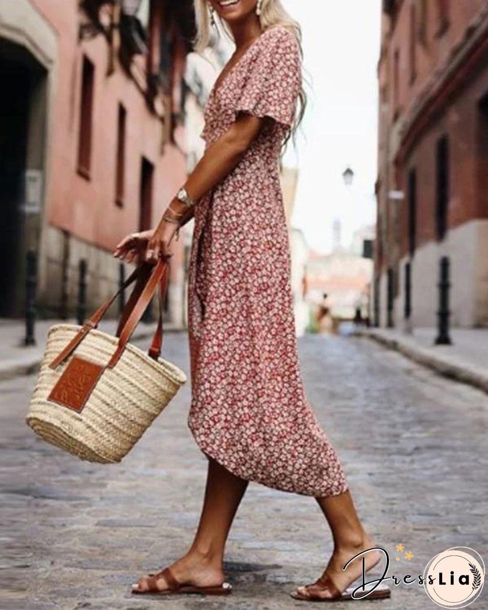 Printed Short Sleeve Swing Dresses