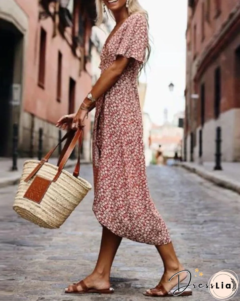 Printed Short Sleeve Swing Dresses