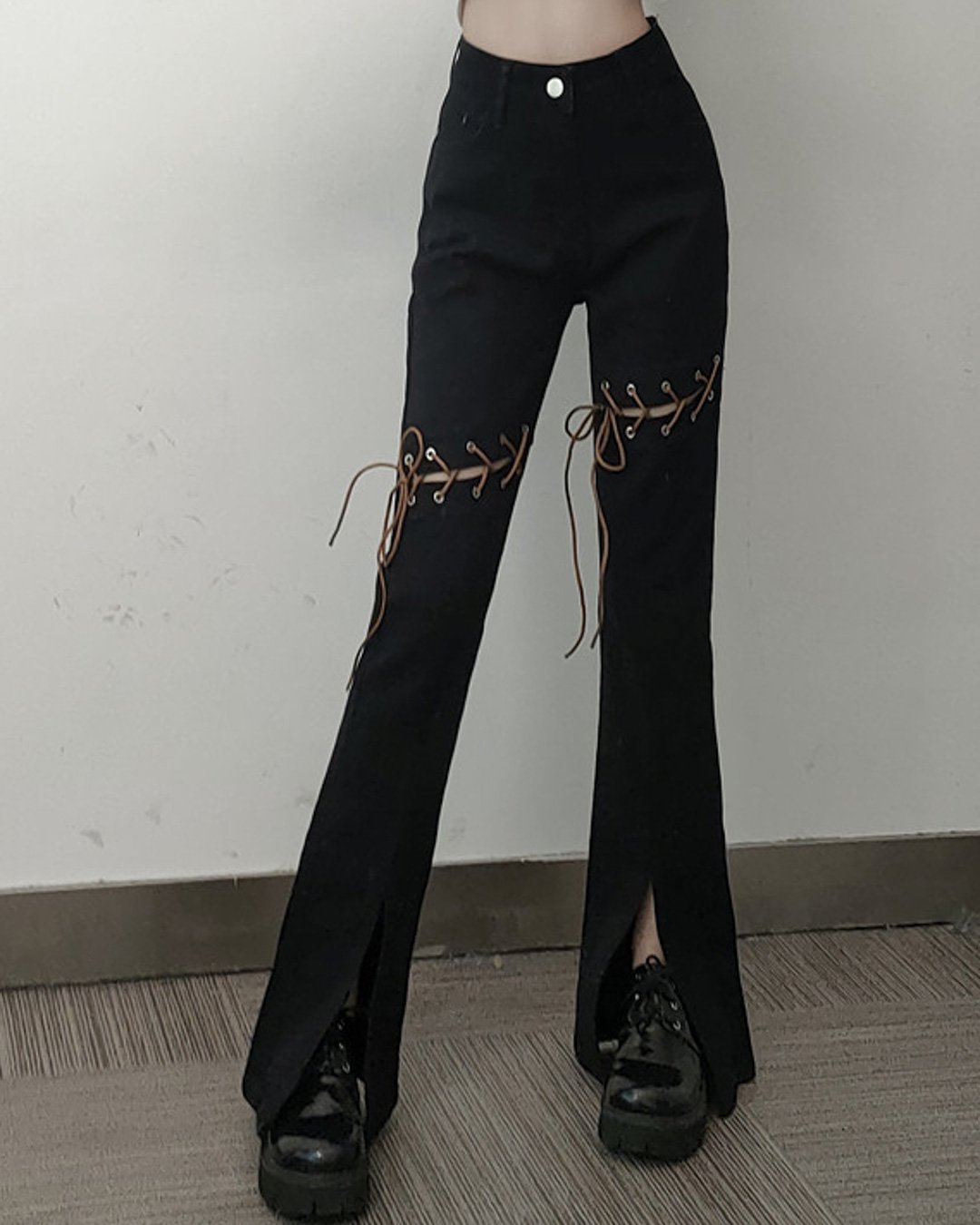 Fashionv-Fashion Cord Slit Casual Stretch Women's Flared Jeans