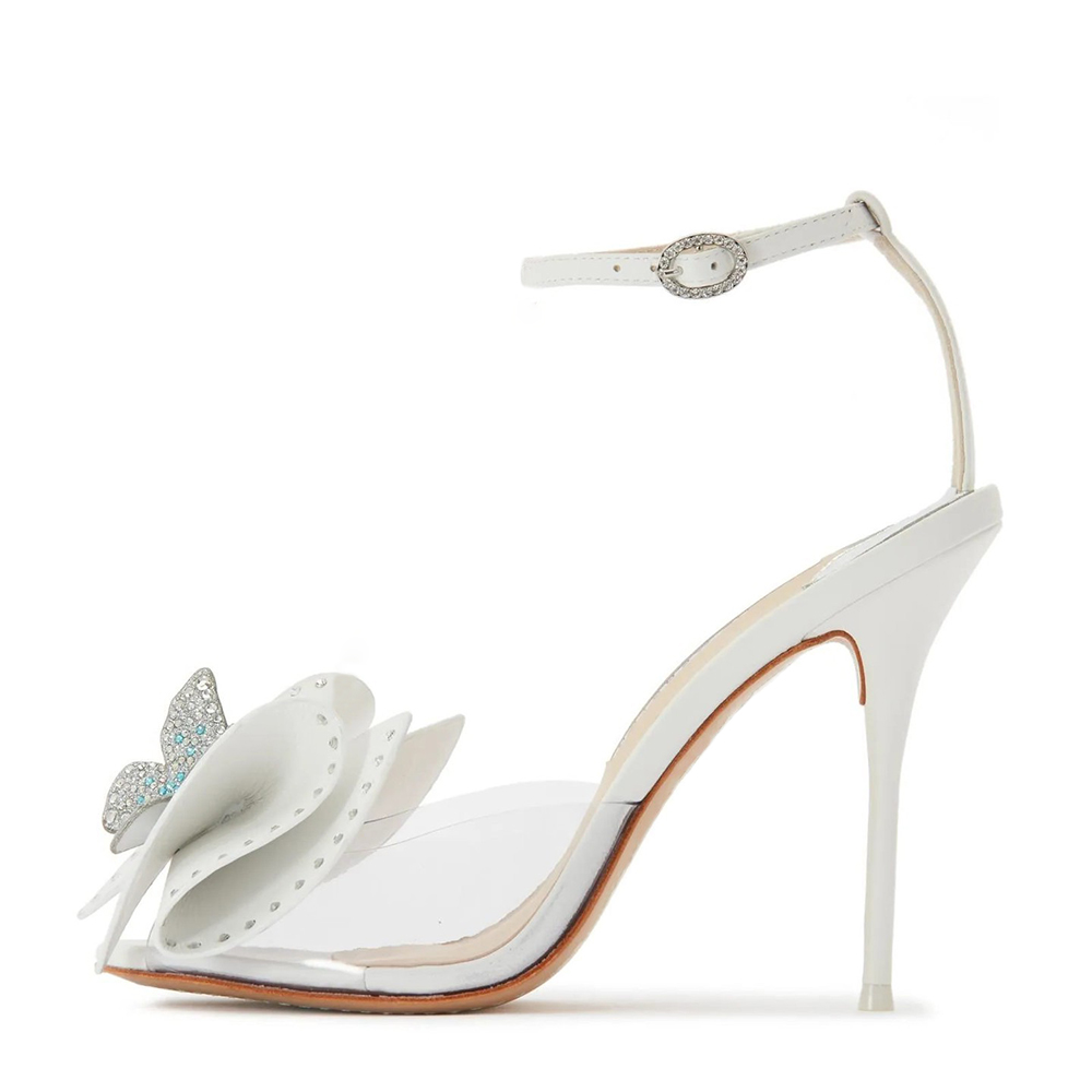 Elegant White Wedding Sandals Peep Toe Rhinestone Butterfly Heels Nicepairs