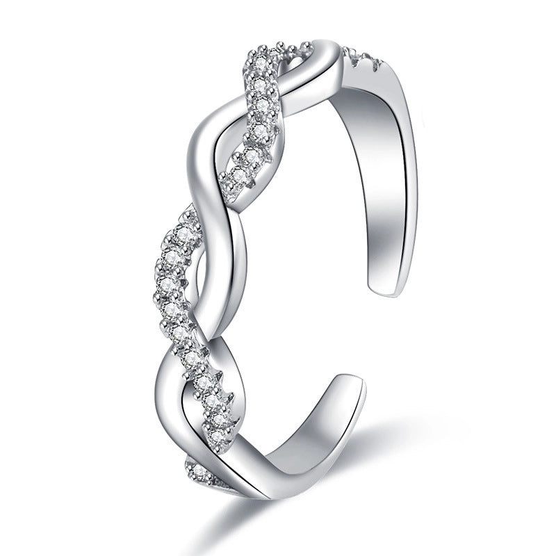 Minimalist Solid Color Copper Plating Inlay Artificial Diamond Rings 1 Piece