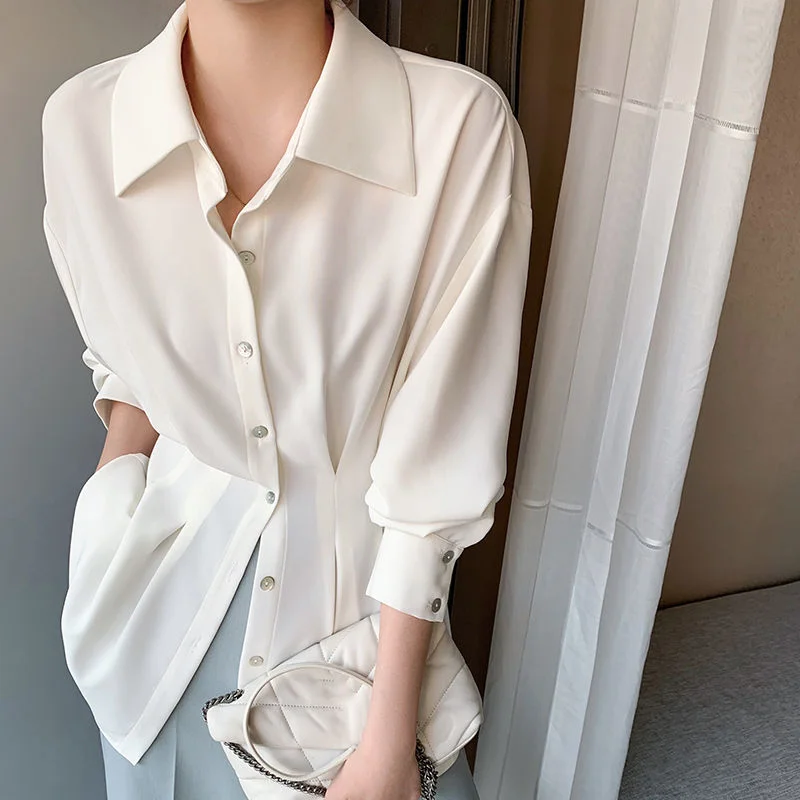 Women Office Shirts 2023 Summer Long Sleeve Chiffon Blouses  V Neck Work White Blouses Blusas Elegantes De Mujer 2023