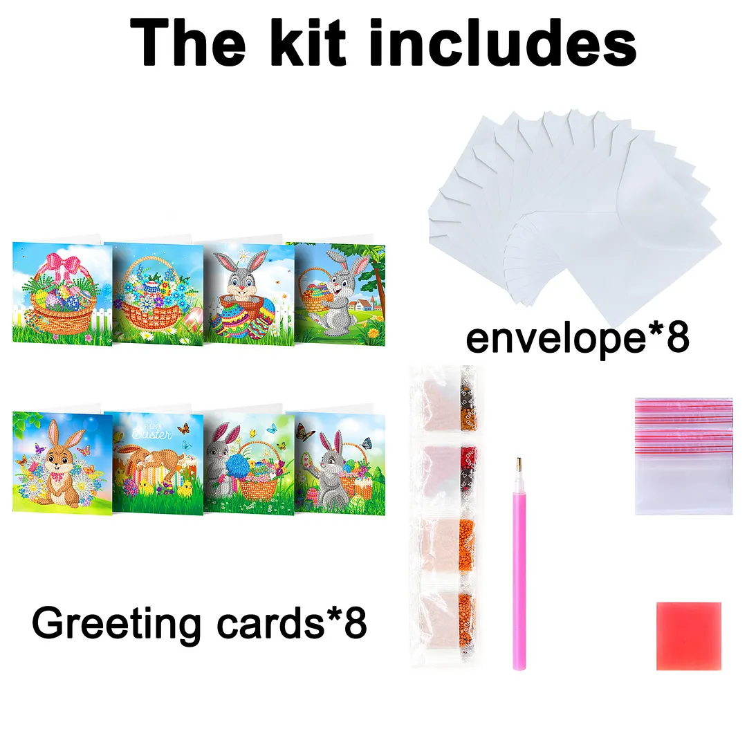 8PCS Outdoor Rabbit DIY Diamond Painting Greeting Card Kits with Envelopes Diamond Art Greeting Cards Diamond Art Cards Kits for Adults DIY Crafts Family Friend Gifts