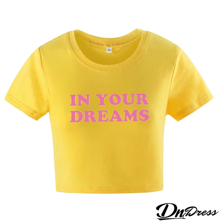 Women Fashion Letter Slogan Print Round Neck Short Sleeve Crop T-Shirt