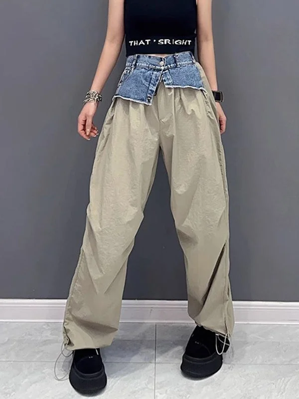 Drawstring Elasticity Split-Joint Loose Wide Leg Trousers Cargo Pants