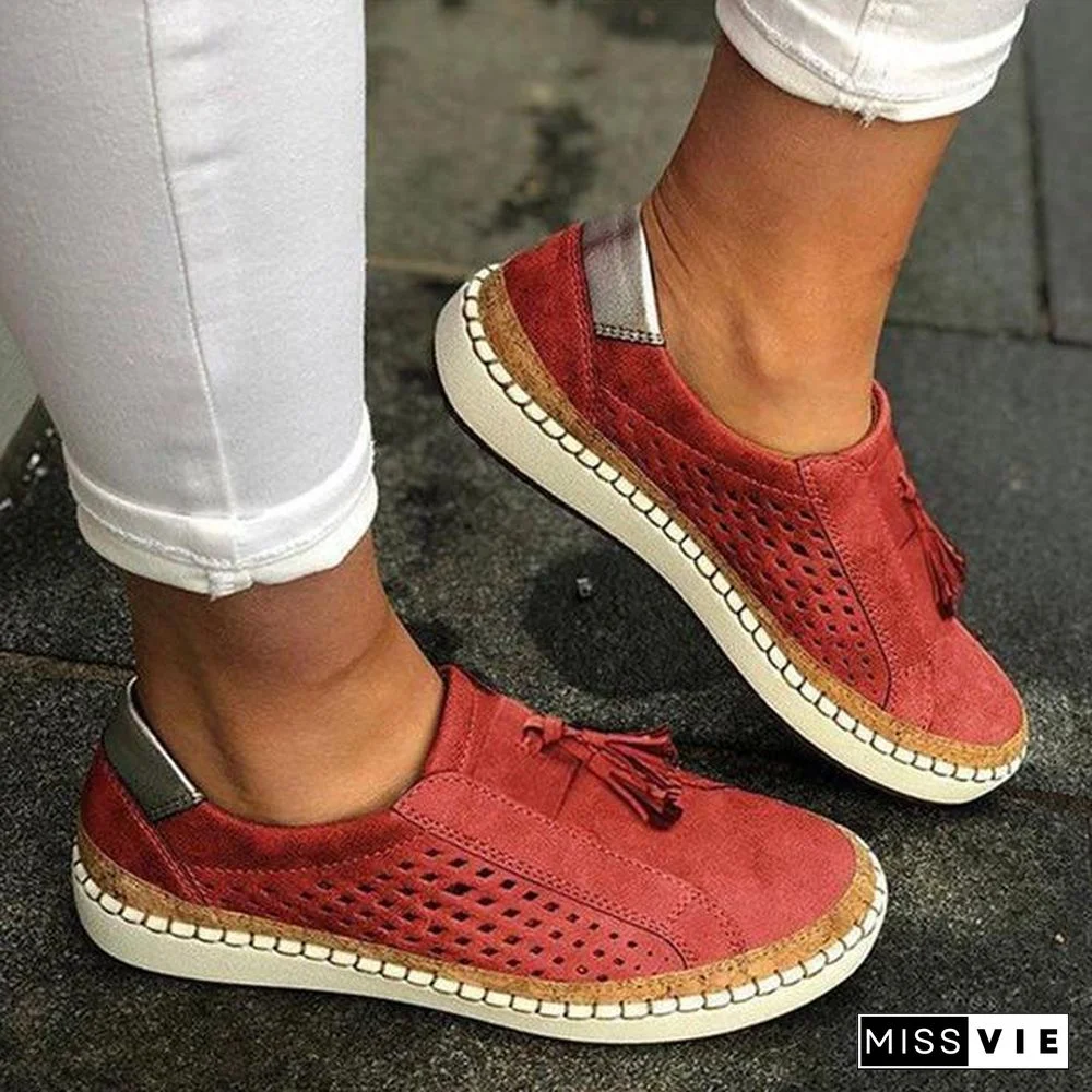 Women Slip On Hollow Out Flats Ladies Breathable Loafers Casual Platform Vulcanized Sewing Sneakers Shoes