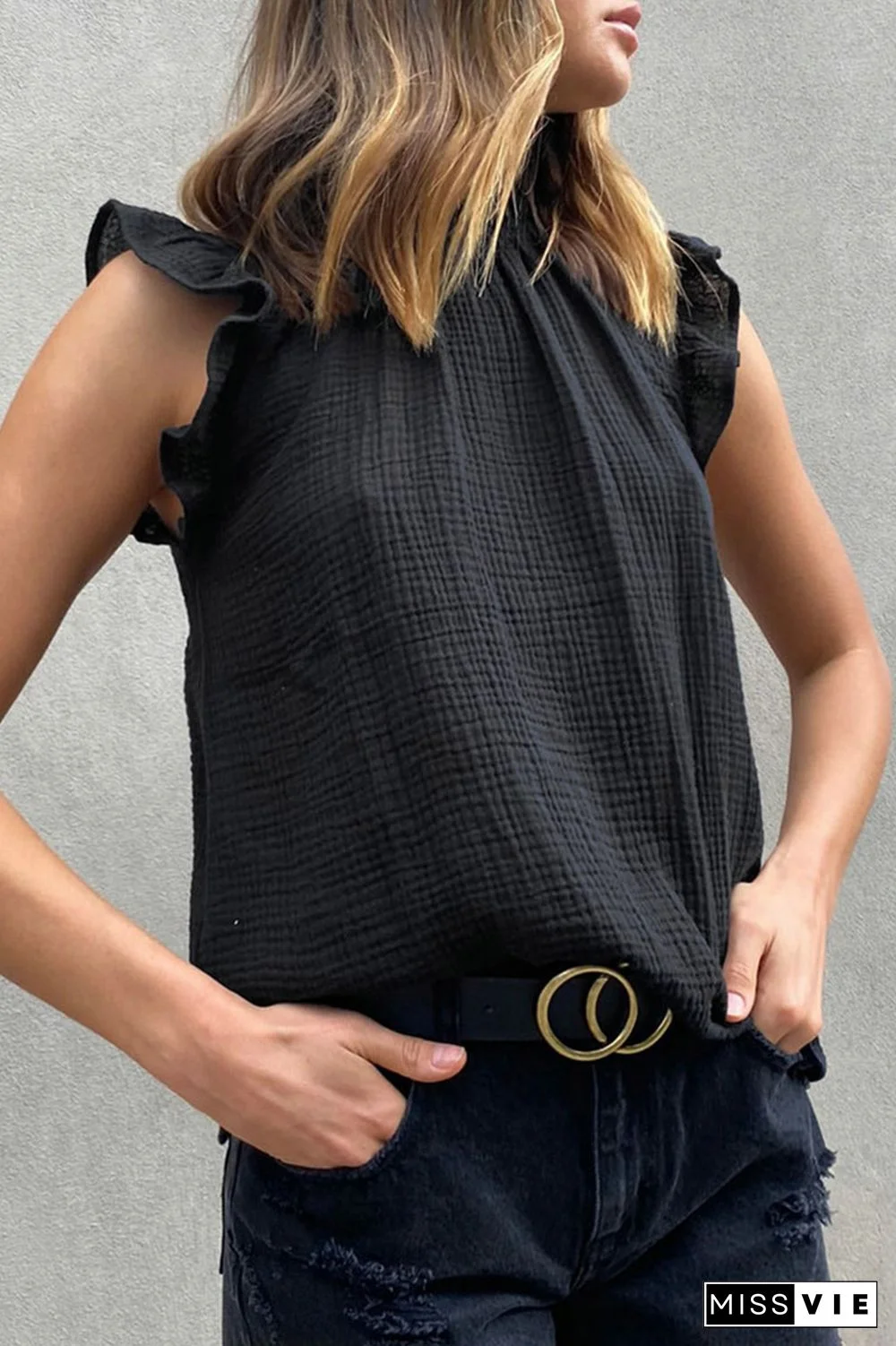 Casual Solid Split Joint Stringy Selvedge Tops