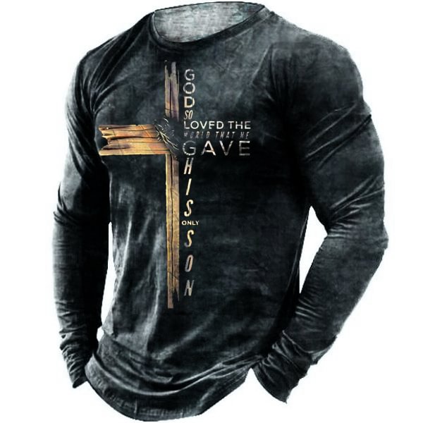 John 3:16 Christian Cross Bible Men Print Long Sleeve Sports Top-Compassnice®