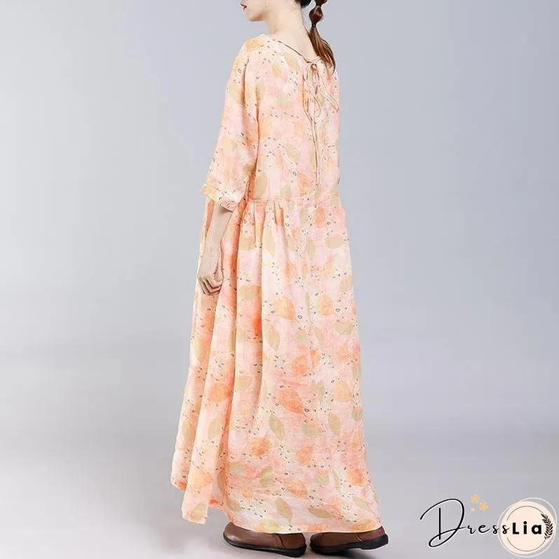 Print V-Neck Button Casual Women Dress