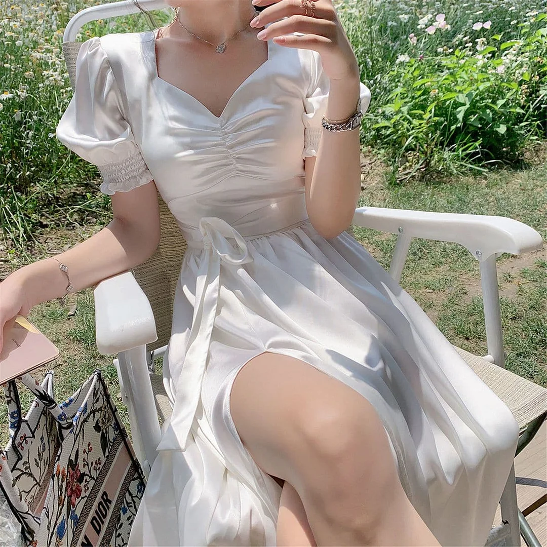 Elegant Chiffon Ruffle Puff Sleeve Fairy Dress SP15665