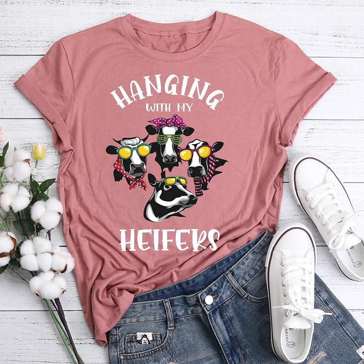 HANGING HEIFEKS FUNNY COW  T-Shirt Tee05950-Annaletters