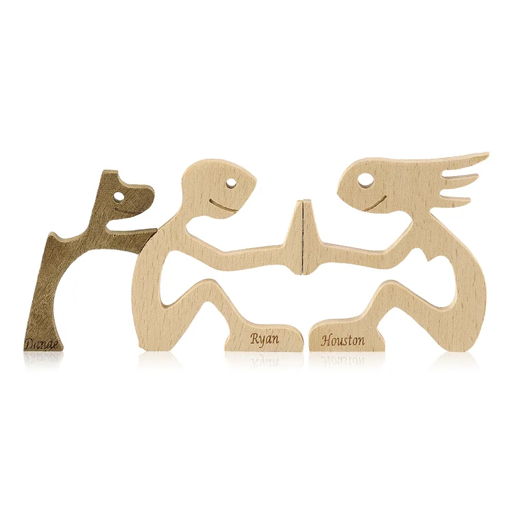 Personalized Wooden Family Statue Family Companion Dog Carving Decorations Craft Creative Gifts