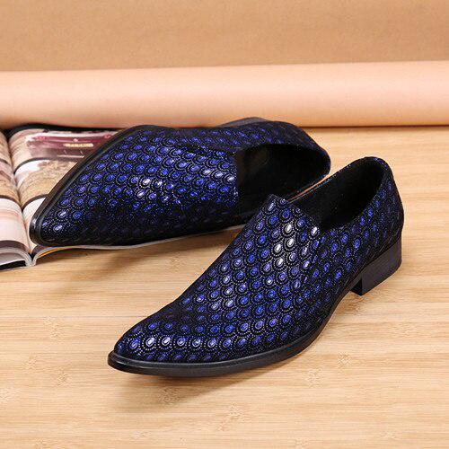 GOOSHOE Sapato Social Masculino Couro Men Formal Shoes Blue Velvet Leather Loafers Pointy Toe Shoes Male