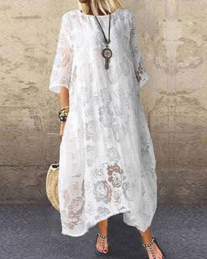 Short Sleeve Lace Long Dress