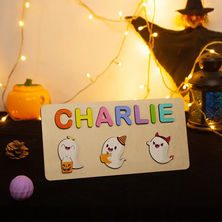 Halloween Wooden Puzzles Custom Name Educational Toys for Toddlers, Halloween Gift