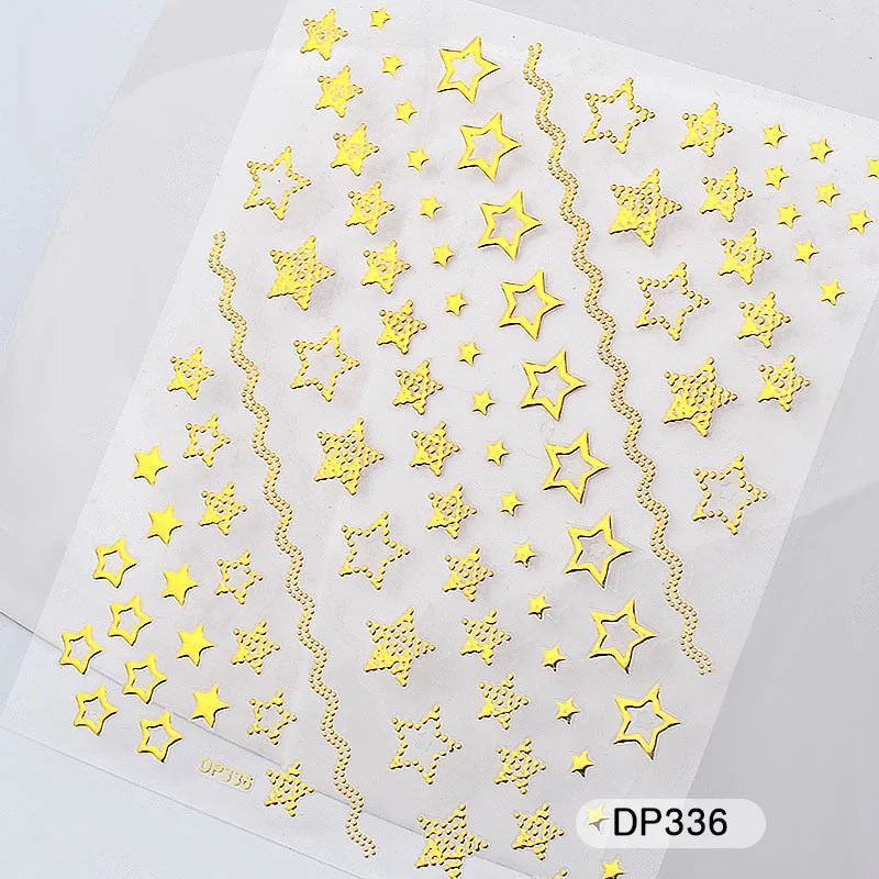 1 Sheet Metallic Nail Art Stickers Mixed Moon/Star/Arrow/Triangle Geometric Patterns 3d Gold Hollow Adhesive Sticker Decorations-Nail Inspo