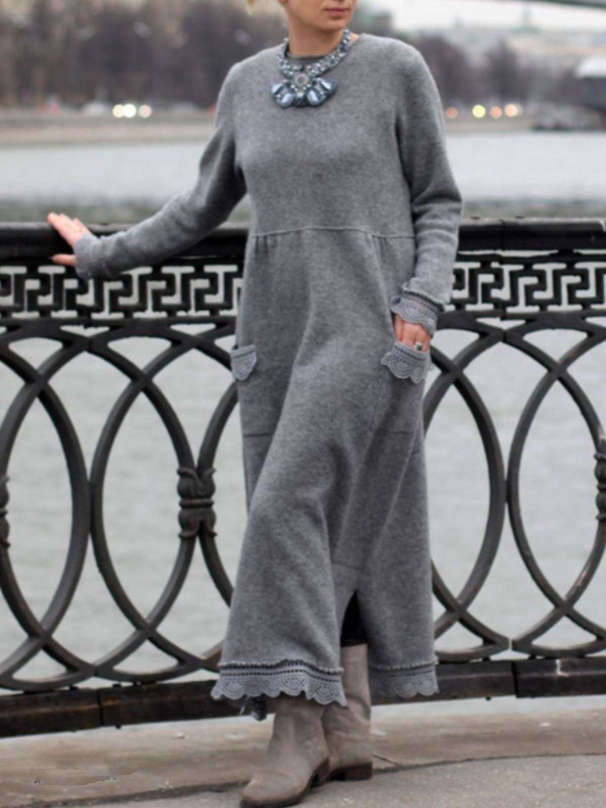 Women‘s Sweatshirt Dress Winter Dress Long Dress Maxi Dress Black Purple Army Green Light gray Dark Gray Red Long Sleeve Ruffle Pocket Winter Fall Turtleneck Stylish Casual Modern Fall Dress S M L XL-JRSEE