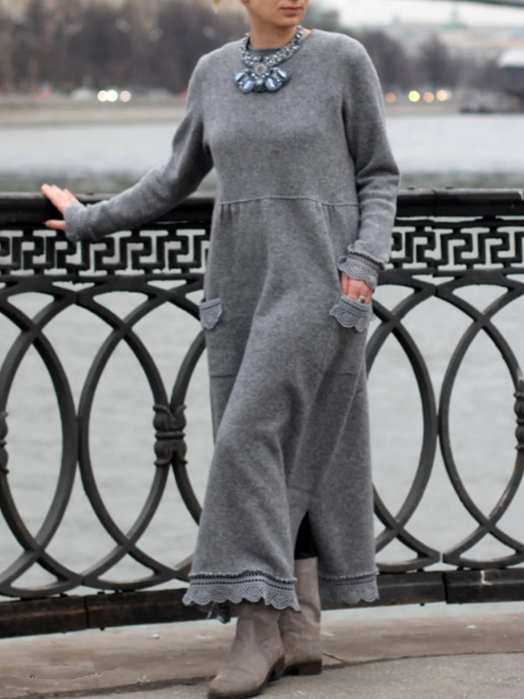 Women‘s Sweatshirt Dress Winter Dress Long Dress Maxi Dress Black Purple Army Green Light gray Dark Gray Red Long Sleeve Ruffle Pocket Winter Fall Turtleneck Stylish Casual Modern Fall Dress S M L XL-JRSEE