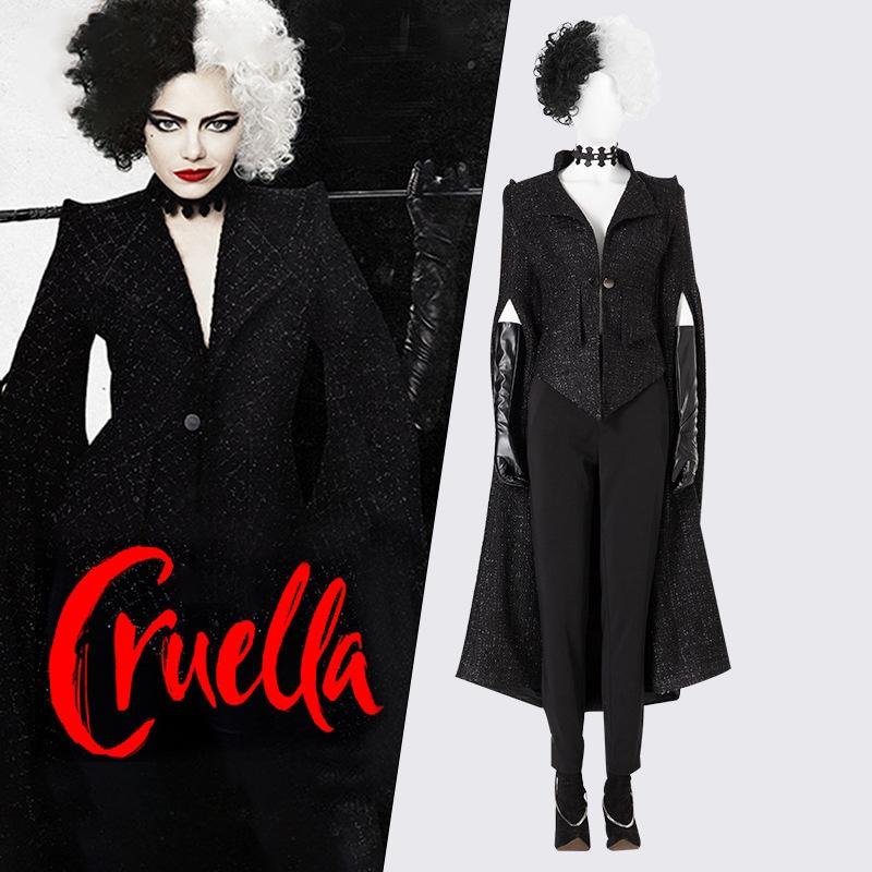 Cruella deville 2021 Cosplay Costume Women Girls Outfits Party Halloween Props