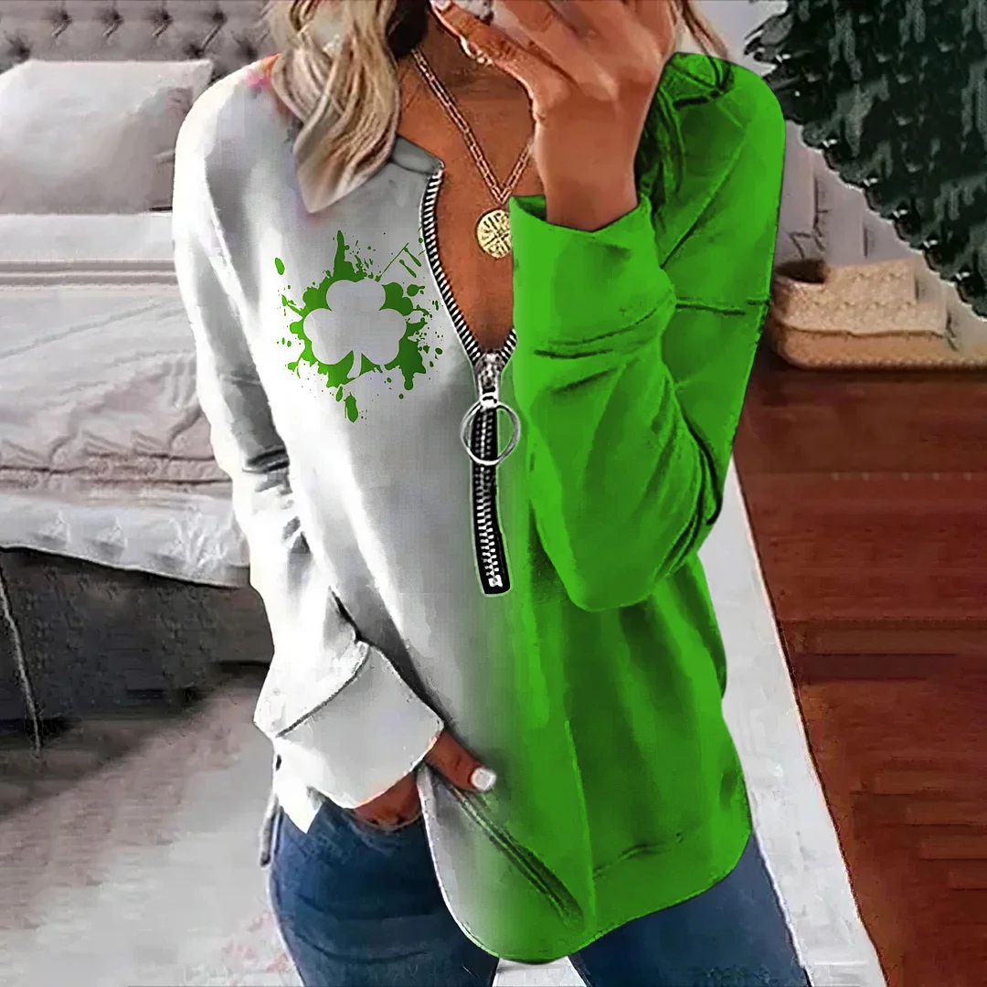 Splash Ink Clover Print Long Sleeve Sweatshirt