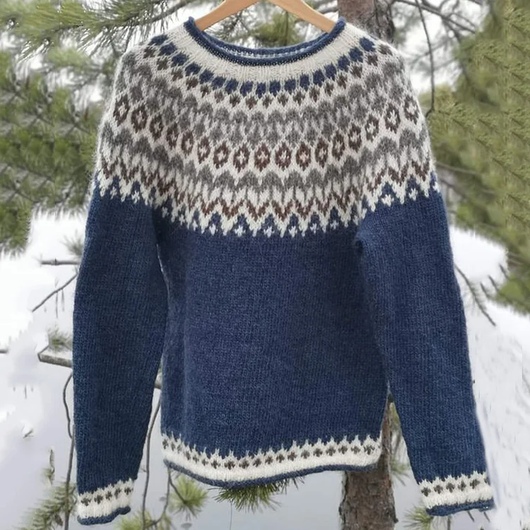 Comstylish Vintage Skandiq Warmth Knit Jacquard Icelandic Crew Neck Sweater（Unisex）