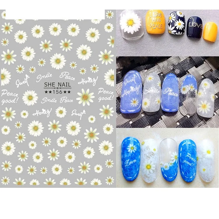 3D Stickers for Nails Flower Designs Rose Flower Daisy Linear Manicures Sliders Nail Art Decorations 2020 Sticker Decal