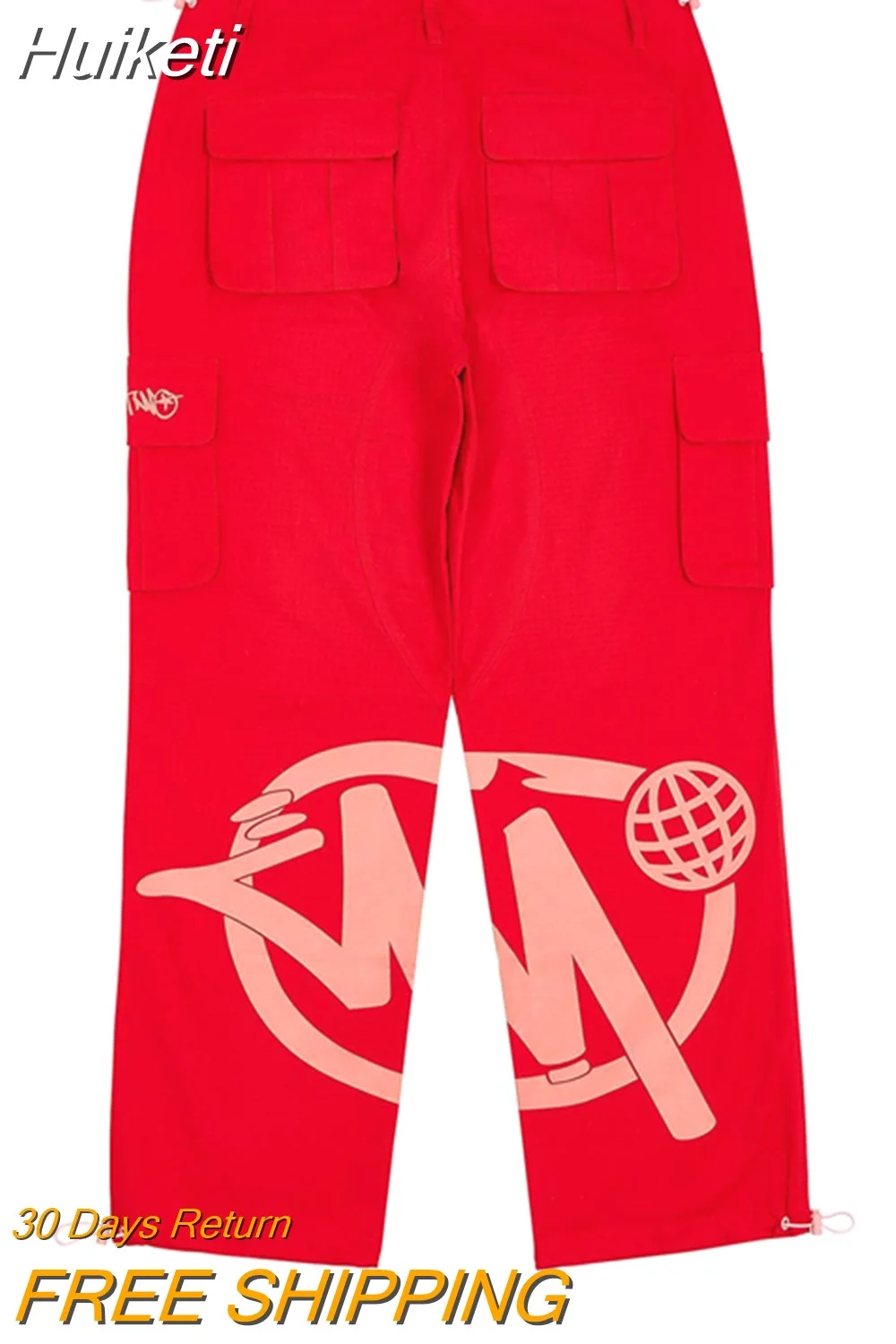 Huiketi Retro Multi-Pocket Cargo Pants Men's Y2K New Street Hip-Hop Loose Casual Pants Unisex Straight Wide-Leg Overalls Pants