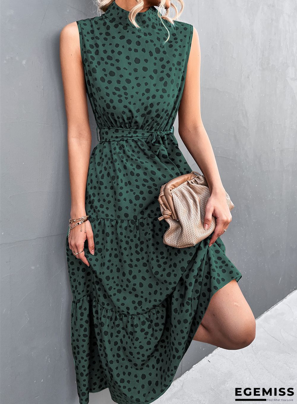 Belts Tied Sleeveless Ladies' Dresses In Long Skirts | EGEMISS