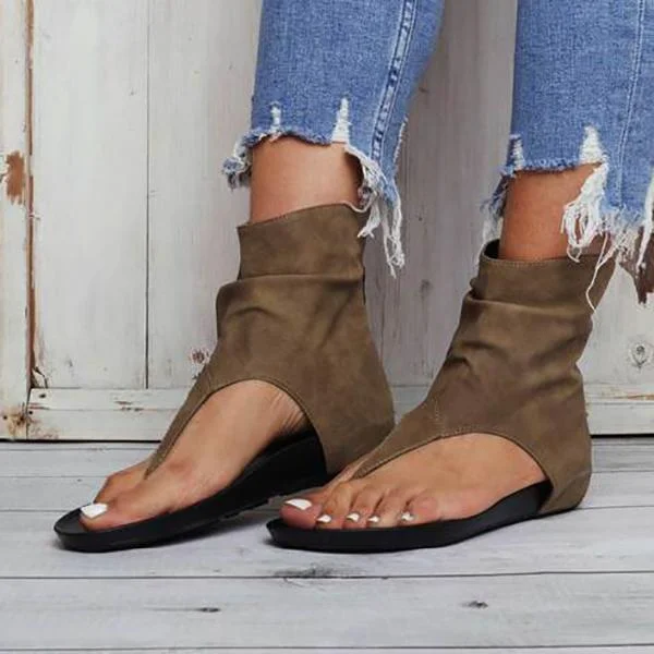 Hollow out Back Zipper Flat Booties