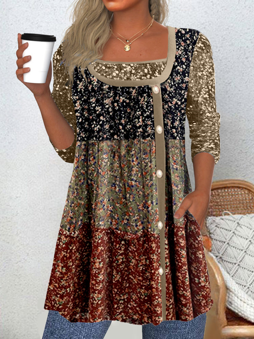 Women's Long Sleeve Scoop Neck Graphic Sequins Top