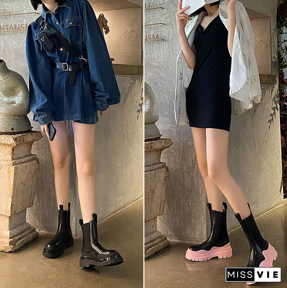 Slip-On Colorblock Platform Boots