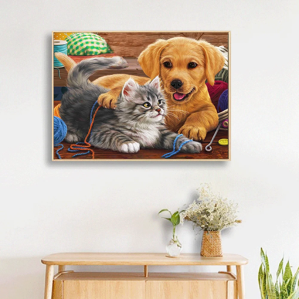 Diamond Painting - Full Round Drill - Cat Dog(40*30cm)