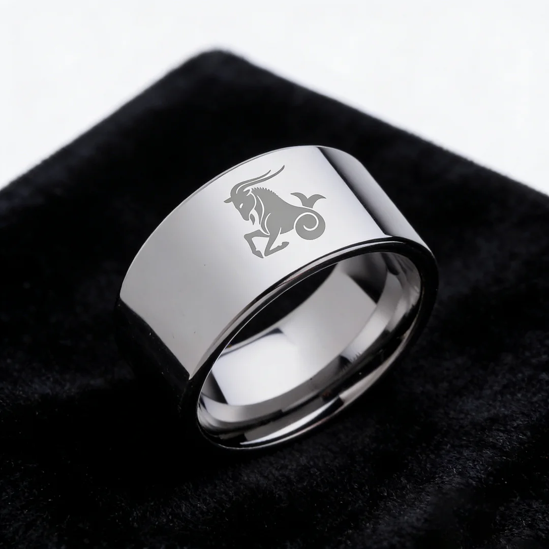 4MM 6MM 8MM 10MM Silver Flat Tungsten Carbide Rings Zodiac Capricorn Laser Mens Womens Wedding Bands Comfort Fit