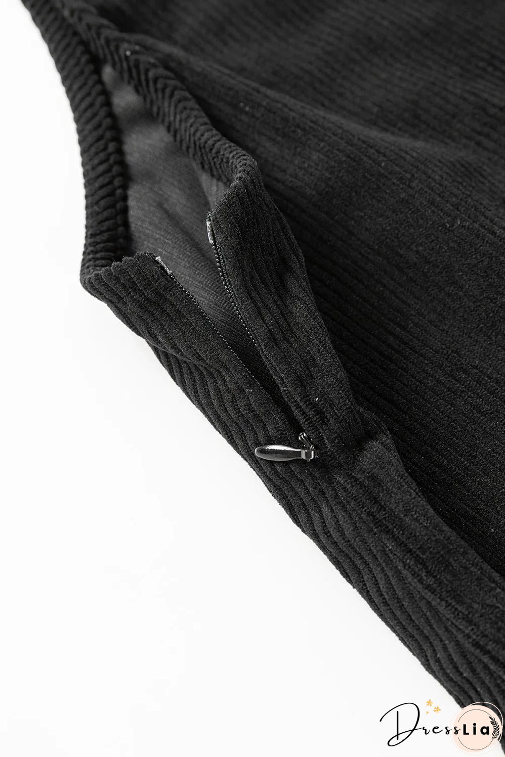 Black Solid Front Pockets Sleeveless Corduroy Overall Dress