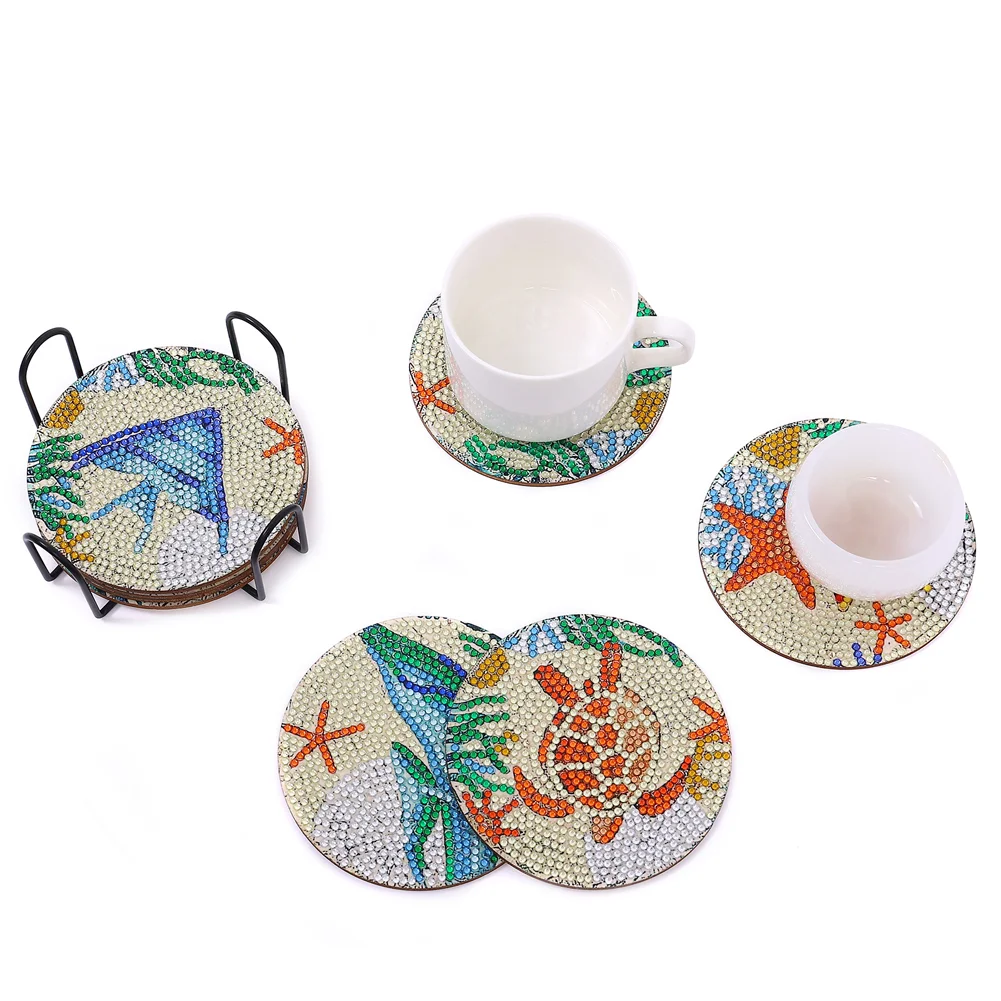 8pcs/set Sea Creatures DIY Diamond Painting Coaster Round Cup Cushion Home Decor