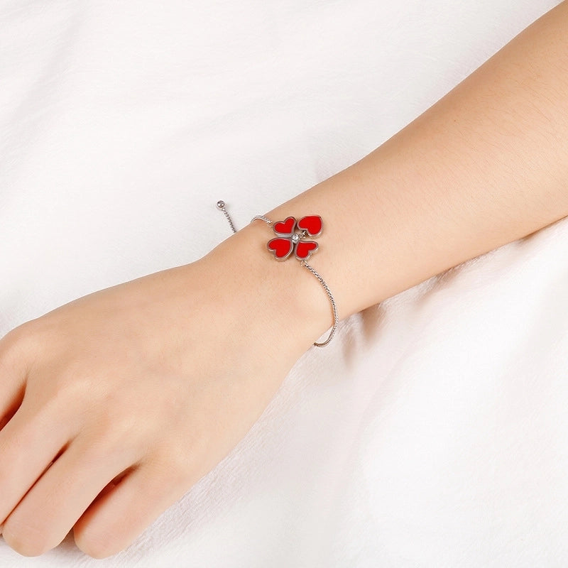 Red Heart-shaped Stainless Steel Bracelet