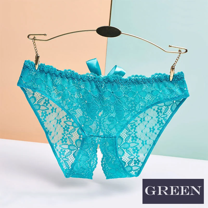 Uaang Women Sexy Panties Exotic Open Crotch Panties Thong Erotic Lingerie Female Briefs Lace Transparent Crotchless G String Underwear
