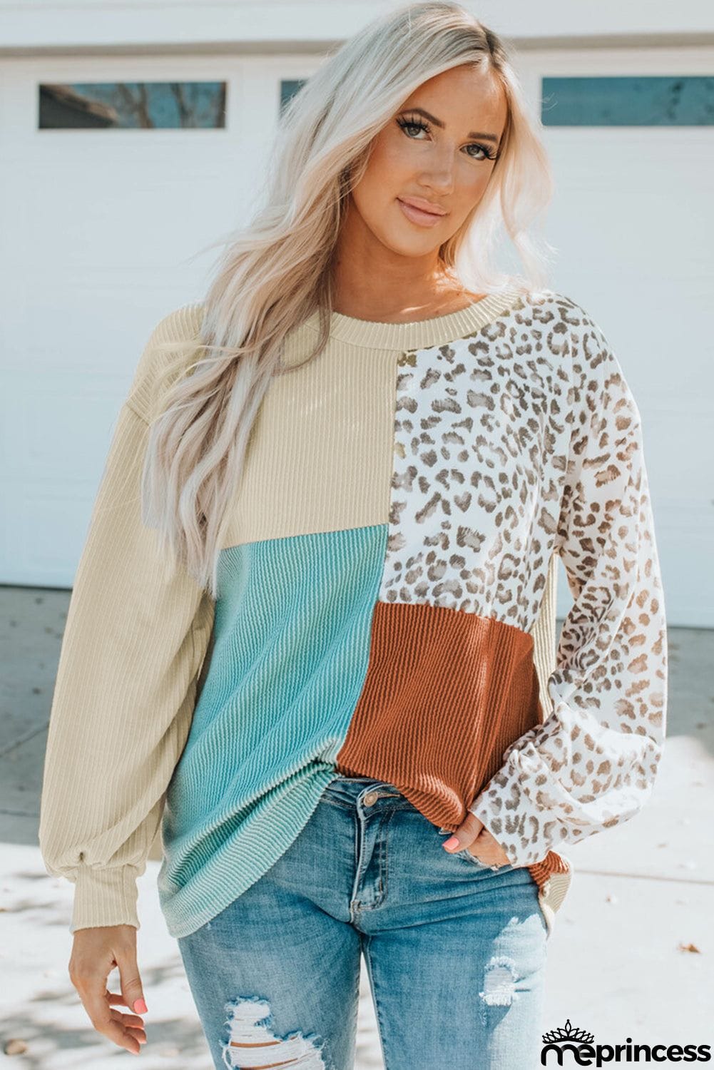 Patchwork Color Block Ribbed Long Sleeve Top