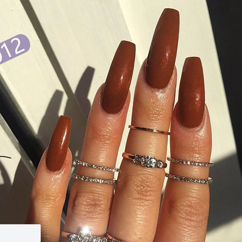 24pcs/set Fashion Finished Fake Nails Grey Extra Long Ballerina Artificial Full Nail Art Tips with Glue Nail Accessory Tools-Nail Inspo