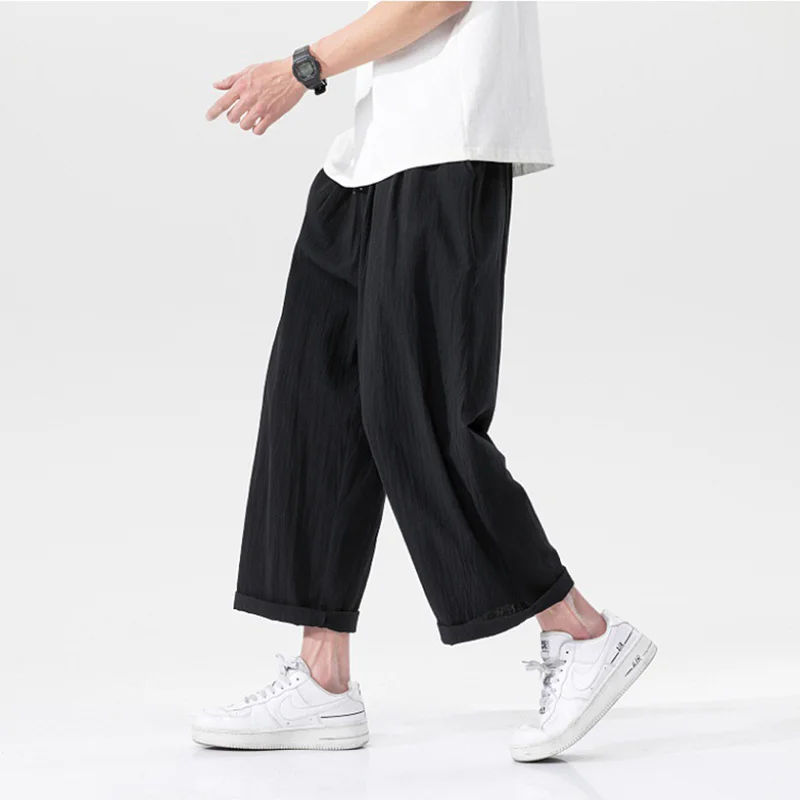 Men's Solid Color Loose Cotton And Linen Casual Straight-leg Pants